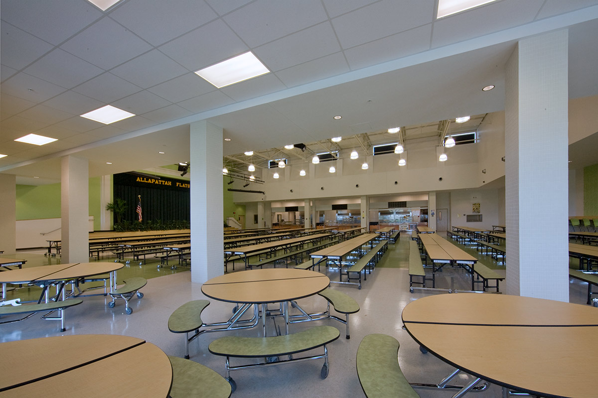 Interior design cafeteria view at Allapattah Flats K8 School in Port Saint Lucie, FL 